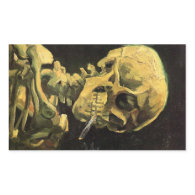 Van Gogh Skull with Burning Cigarette, Vintage Art Rectangle Stickers