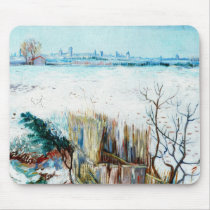 Van Gogh Snowy Landscape w Arles in the Background Mouse Pads
