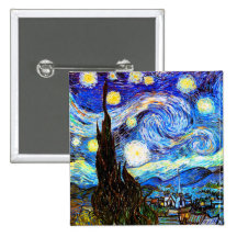 Van Gogh Starry Night (F612) Vintage Fine Art Pinback Buttons