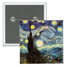 Van Gogh Starry Night (F612) Vintage Fine Art Pinback Button