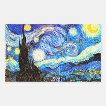 Van Gogh Starry Night (F612) Vintage Fine Art Rectangular Stickers