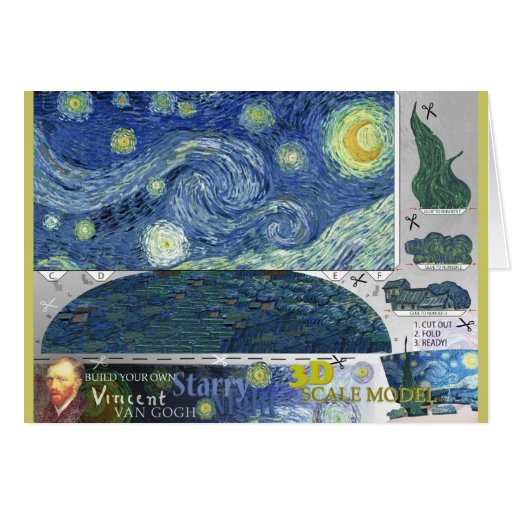 Van Gogh Starry Night Paper Craft 3d Card Zazzle