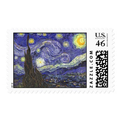 Van Gogh Starry Night, Vintage Post Impressionism Postage Stamp