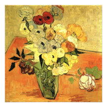 Van Gogh; Still Life Japanese Vase Roses Anemones Invitation