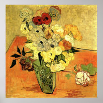 Van Gogh; Still Life Japanese Vase Roses Anemones Print