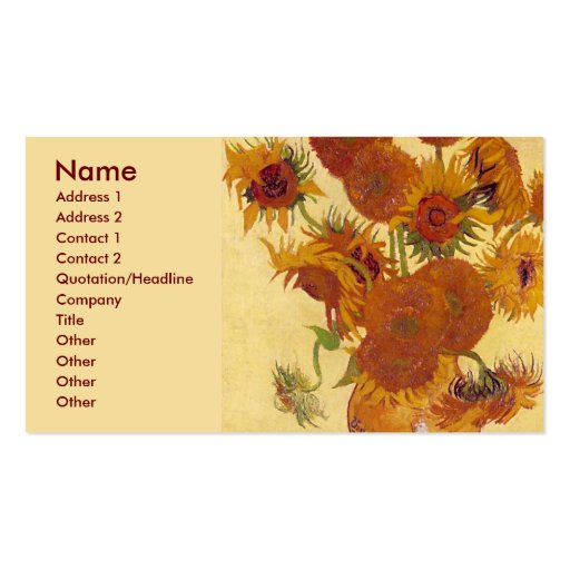 Van Gogh Sunflowers (F454) Vintage Fine Art Business Card Template (front side)