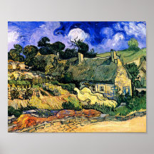 Van Gogh Thatched Cottages Cordeville Fine Vintage Poster