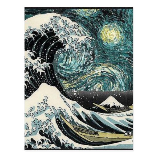 Van Gogh The Starry Night Hokusai The Great Wave Postcard Zazzle
