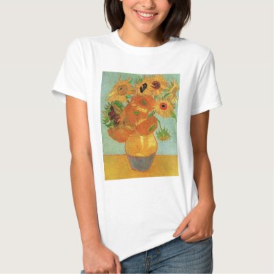 Van Gogh Vase with 12 Sunflowers, Flowers Art Tee Shirts