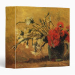 Van Gogh Vase with Red White Carnations on Yellow 3 Ring Binder