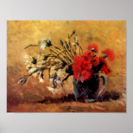 Van Gogh Vase With Red & White Carnations Poster