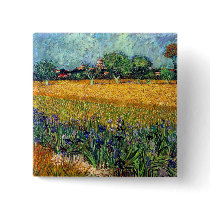Van Gogh View Of Arles With Irises Button by ArtLoversCafe Van Gogh View Of Arles With Irises Button