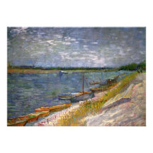 Van Gogh View of River w Rowing Boats, Vintage Art Invite