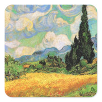 Van Gogh; Wheat Field w Cypresses at Haute Galline Square Stickers