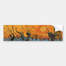 Van Gogh Willows at Sunset, Vintage Impressionism Bumper Stickers