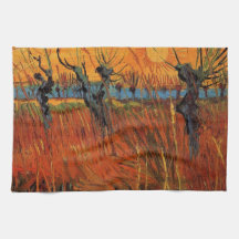Van Gogh Willows at Sunset, Vintage Impressionism Kitchen Towels