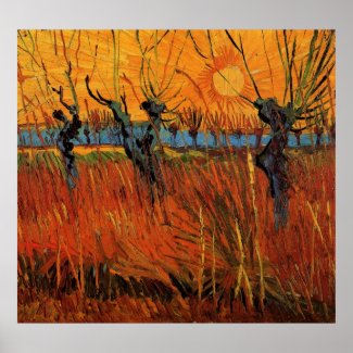 Van Gogh Willows at Sunset, Vintage Impressionism Print