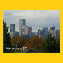 Vancouver BC Skyline with Fall Colors Postcard postcards