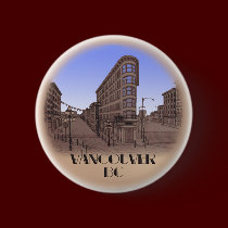 Vancouver Buttons Souvenir Buttons Gastown Art buttons
