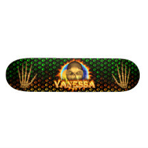 Vanessa skull real fire and flames skateboard desi