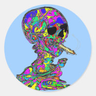 VanGogh's Calavera Skull Smoking Cigarette Classic Round Sticker