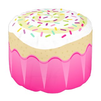 Vanilla Cupcake in Pink Wrapper Decorative Pouf Round Pouf