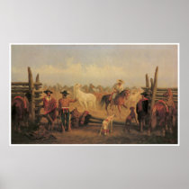 Vaqueros Roping Horses in a Corral, 1877 Print