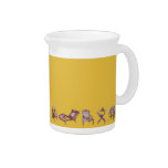 Various chairs in mustard beverage pitcher