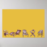 Various chairs in mustard print