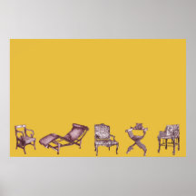 Various chairs in mustard print