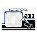 Varsity Band Trumpet Graduation Photo Blue Personalized Invitations