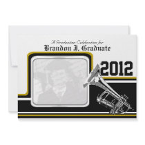 Varsity Band Trumpet Graduation Photo Gold Custom Invites