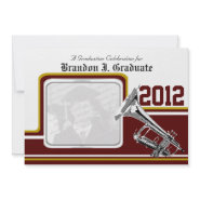 Varsity Band Trumpet Graduation Photo Gold Red zazzle_invitation