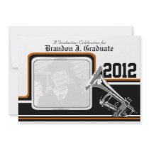 Varsity Band Trumpet Graduation Photo Orange Custom Announcements