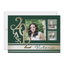 Varsity Stripe Tri Photo Green and Gold Custom Invite