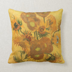 Vase 15 Sunflowers, van Gogh Vintage Impressionism Throw Pillows