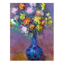 Vase of Chrysanthemums Fine Art by Monet Postcard