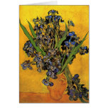 Vase of Irises Against a Yellow Background Greeting Cards