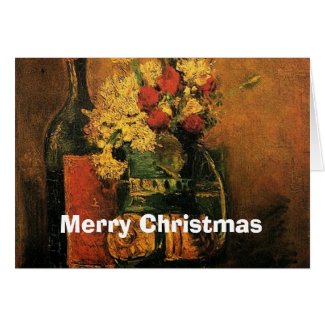 Vase with Carnations and Roses and a Bottle Card