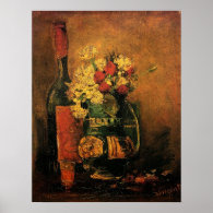 Vase with Carnations and Roses and a Bottle Poster