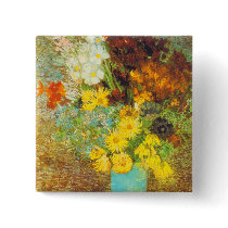 Vase with Daisies and Anemones Print Pinback Button