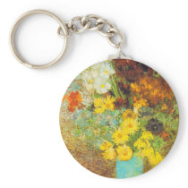 Vase with Daisies and Anemones Print Key Chains