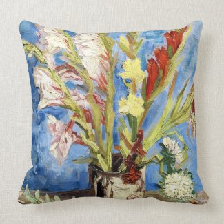 Vase with Gladioli and China Asters van gogh Pillow