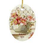 Vase with pink roses vintage watercolor ornament ornaments