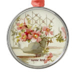 Vase with pink roses vintage watercolor ornament ornaments