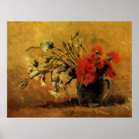 Vase with Red and White Carnations Posters