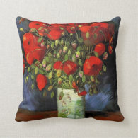 Vase with Red Poppies by Vincent van Gogh. Throw Pillows