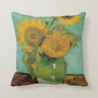 Vase with three sunflowers, Vincent van Gogh Throw Pillow