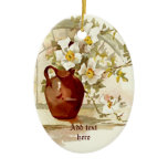 Vase with white roses vintage watercolor ornament ornaments
