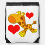 Vector Cartoon  giraffe with hearts Drawstring Backpack